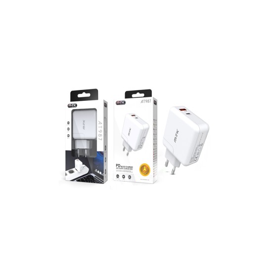 MTK ADAPTER CHARGER AT987 BL WITHOUT CABLE 1USB (2.4A), 1 PD 3.0 18W WHITE MTK ADAPTER CHARGER AT987 BL WITHOUT CABLE 1USB (2.4A), 1 PD 3.0 18W WHITE